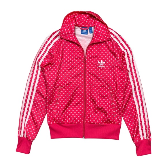 Adidas Originals Firebird Lips Kisses Pink Striped Track Jacket Womens Small - Picture 1 of 12